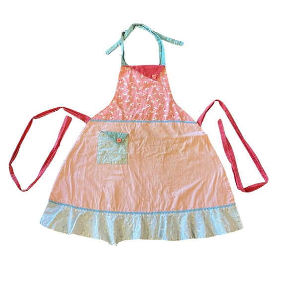 Handmade Peach/Blue Cotton Kitten Print Ruffle Apron Cottage OS - Picture 16 of 16